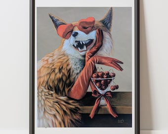 Volpe con ciliegie / Stampa giclée