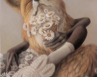 Giclée Fox Print | Whimsical Daisy Artwork | Wall Decor