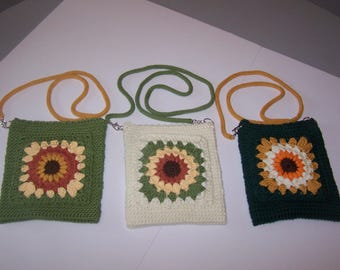 Sunflower Pocket Crossbody Bag, Handmade, Crochet, Thermal Stitch, Purse