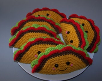 Taco AMIGURUMI Crochet, Happy Face, Cinco de Mayo, Play food, kitchen decor, housewarming gift, etc