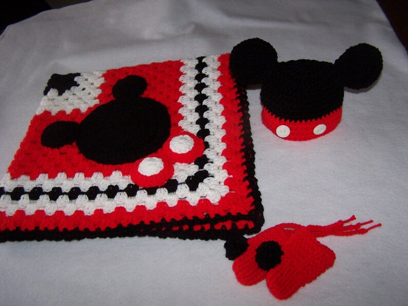 Hand Crocheted Disney Mickey Mouse Granny Square Baby Blanket Etsy