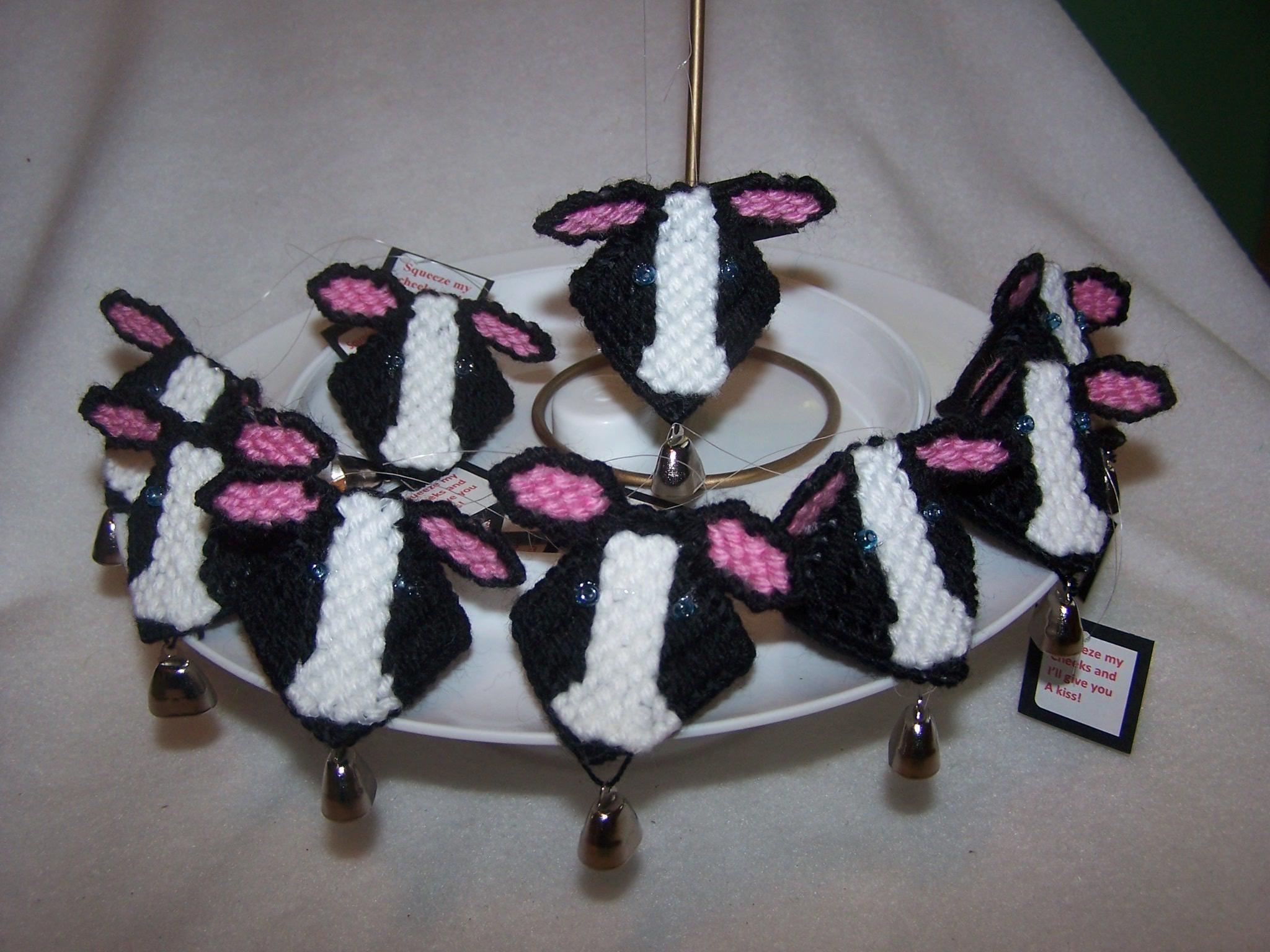 Cow Handmade Ornament/ Gift Tag "Squeeze my cheeks" w/candy KISS! Plastic canvas