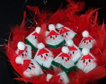 Santa Handmade Ornament/ Gift Tag "Squeeze my cheeks" w/candy KISS! Plastic canvas