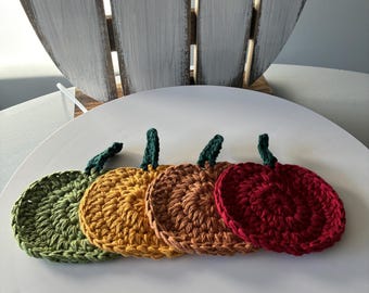 Pumpkin Fall Cup Coasters, 4 piece set, Double Cotton Crochet