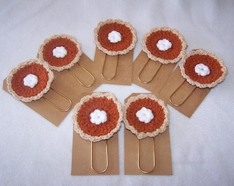 Pumpkin Pie CLIPS! Set of 2 for Ten, Hand Crocheted Bookmarks, Planners, Journals, Teacher Gift, Book Club Gift, Get Well Gift