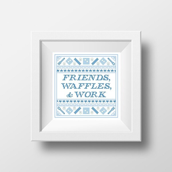 PDF - Friends, Waffles, & Work Sampler Cross Stitch Pattern - Leslie Knope Quote