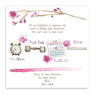 Baby Announcement Card Watercolour Blossom Design image 5