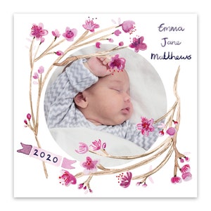 Baby Announcement Card Watercolour Blossom Design image 4