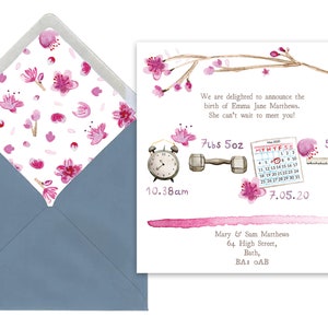 Baby Announcement Card Watercolour Blossom Design image 2