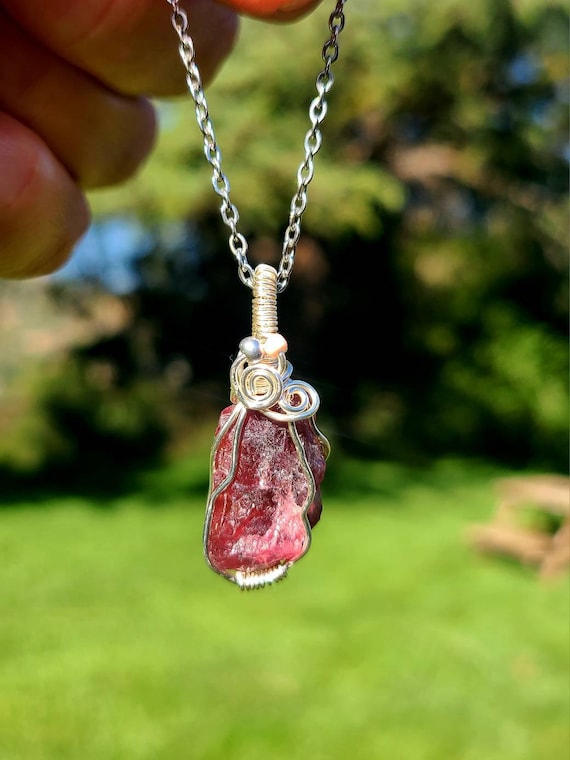 Rough Pink Spinel Wire Wrapped Pendant, Spinel Necklace, Unique