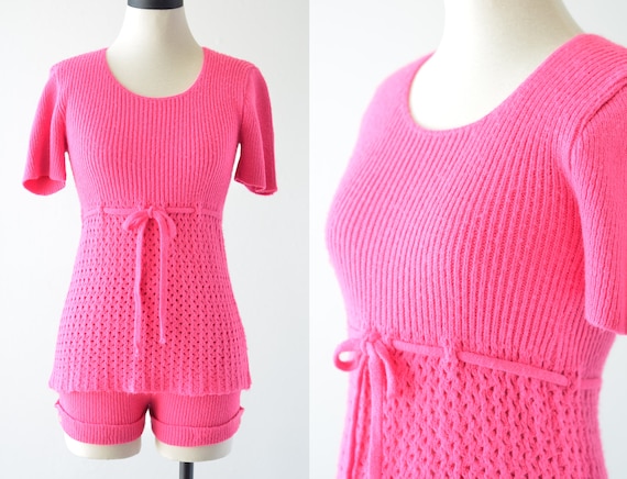 70s Vintage PINK KNIT SUIT by House of Knitts, Two