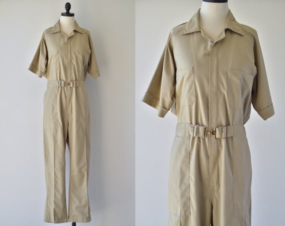 70s vintage TAN COVERALLS jumpsuit, by Sweet Compa