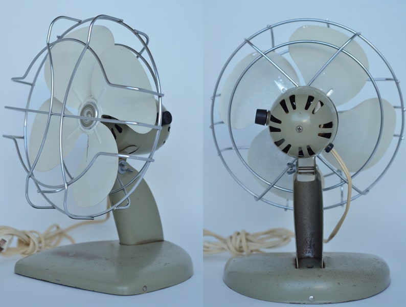 50s Vintage Superior Electric Metal Desk Fan In Green White Blades Chrome Works Atomic Mid Century Decor Retro Mod