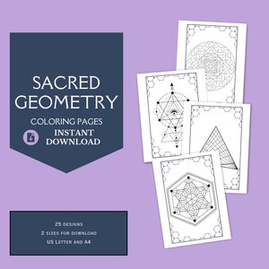 Sacred Geometry Coloring Pages: Digital Download | Geometric Patterns Coloring Pages | Two Sizes