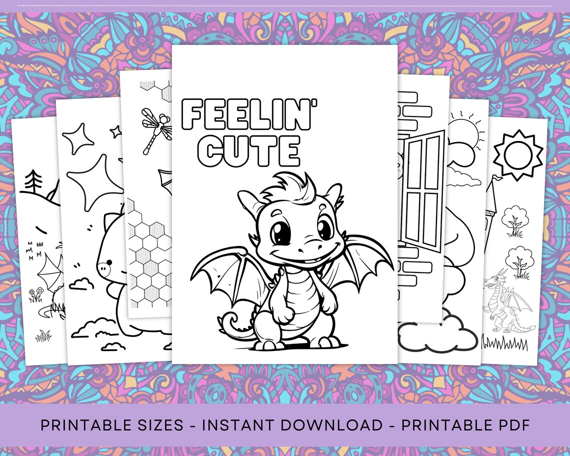 Printable Dragon Coloring Pages Cute Dragon Coloring Pages - Etsy