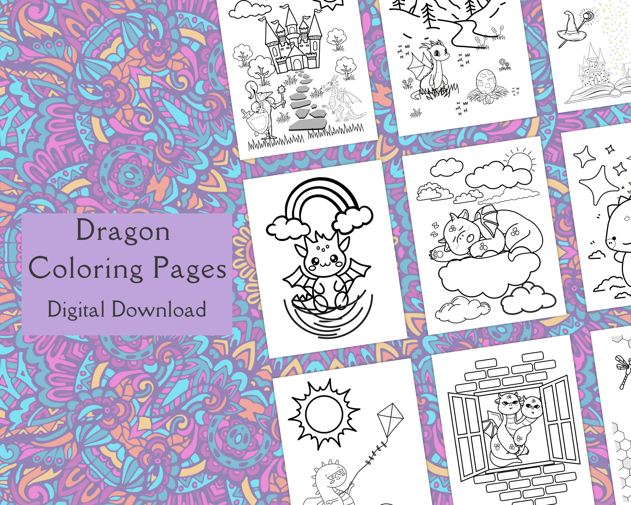 Printable Dragon Coloring Pages Cute Dragon Coloring Pages - Etsy