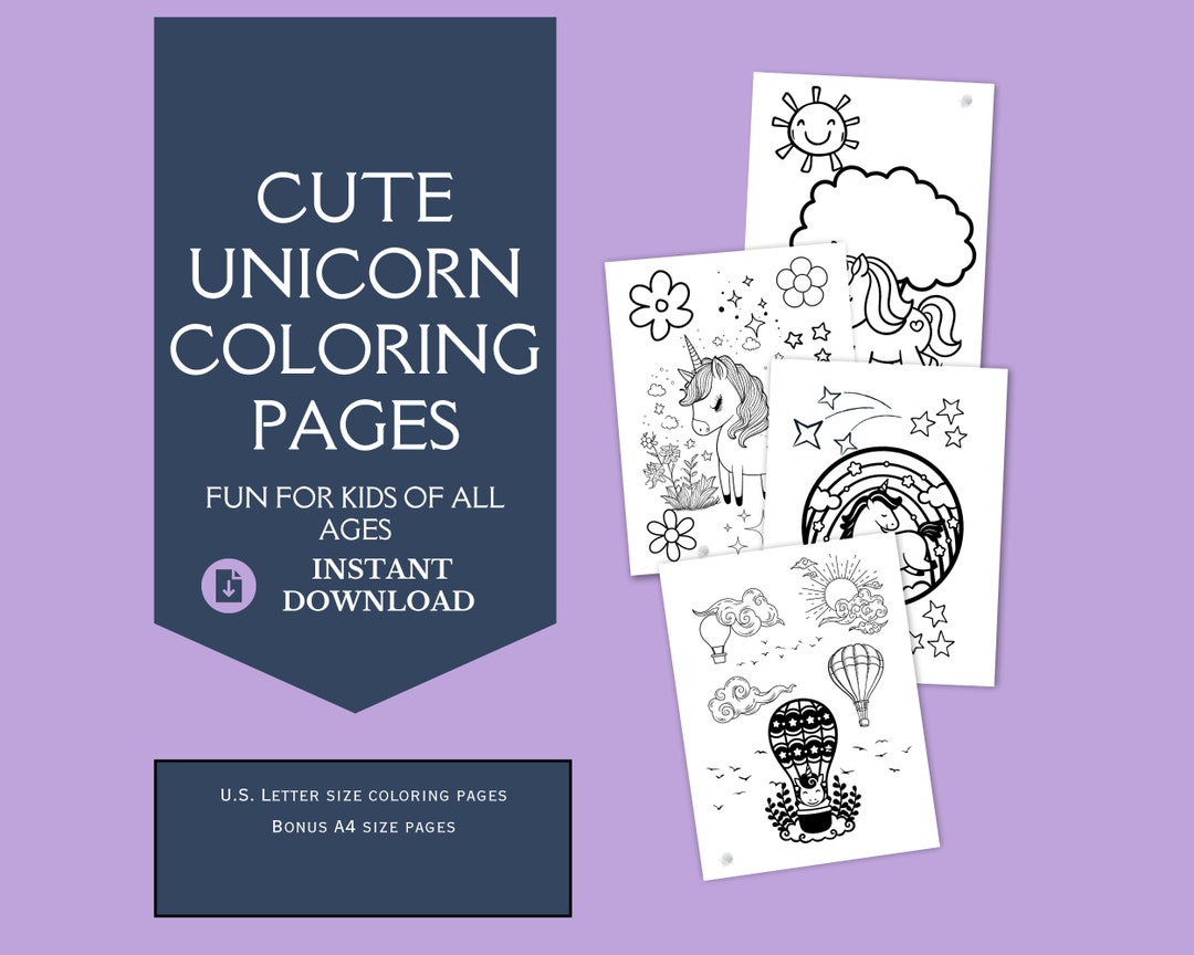 Cute Unicorn Coloring Pages - Digital Download | Unicorn Coloring Pages ...