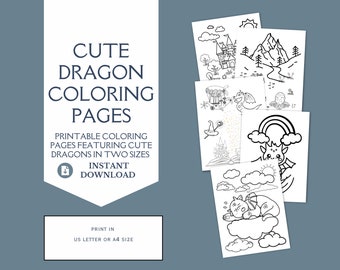 Cute Dragon Coloring Pages | Printable Cute Dragon Designs For Kids of all Ages | 2 Sizes Available | Digital Coloring Pages