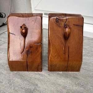 Handmade 16th Century Reclaimed Oak Mouse-Inspired Bookends