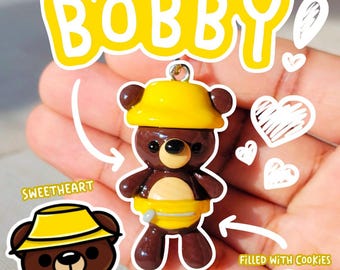 Kawaii Bär Schlüsselanhänger || Bobby der gemütliche Bär || Handgefertigte Polymer Clay Anhänger