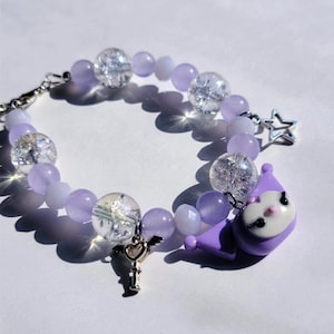 Kuromi-Inspired Kawaii Beaded Bracelet – Cute Purple Anime Jewelry