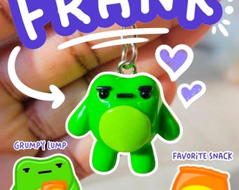 Kawaii Frog Keychain || Frank the Grumpy Frog || Handmade Polymer Clay Charm