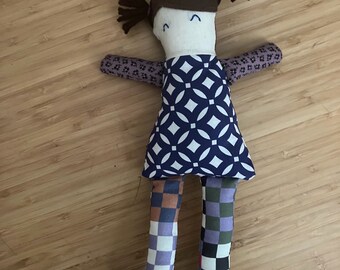 Ready to ship// Addie Doll, Handmade Plush Doll, Fabric Rag Doll, Brunette Doll, Child Friendly, Toddler Gift, Baby Shower Gift
