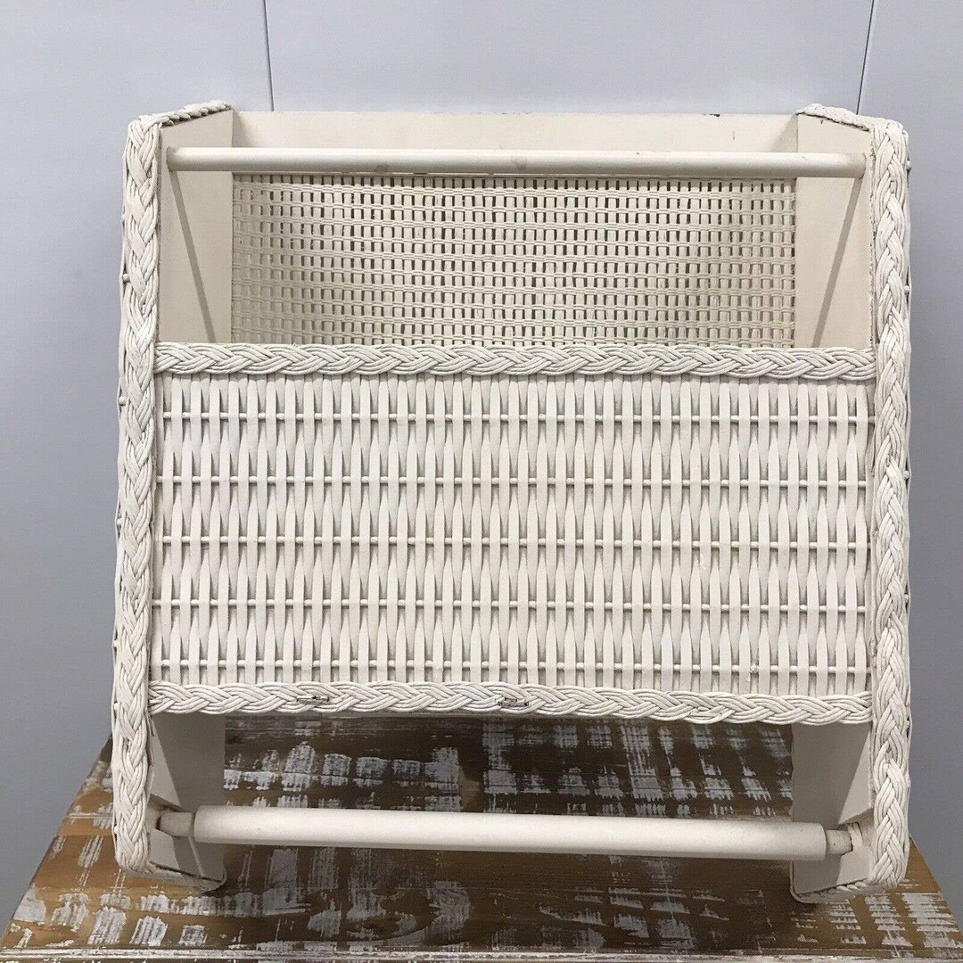 Sears off White Wicker Toilet Paper Magazine Paper Towel Holder Vintage