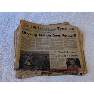 Kennedy Assassination Lot of Newspaper Sections Detroit News and Louisville Times