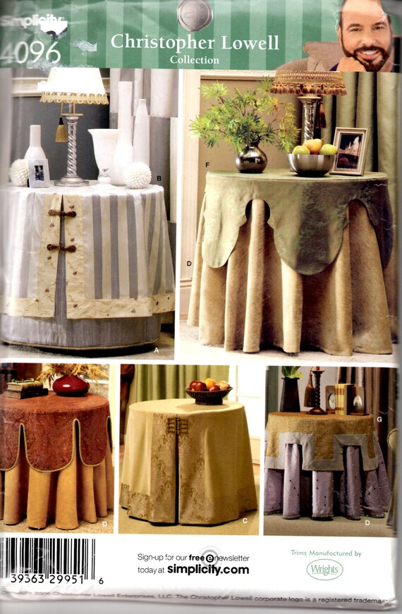 Uncut Simplicity 4096 Christopher Lowell Collection Table Covers And Toppers For 28 Inch High Accent Table 2006