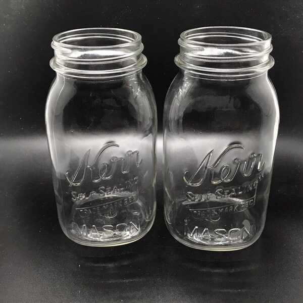 Kerr Clear Quart Mason Jar Glass Old Canning Fruit Set of 2