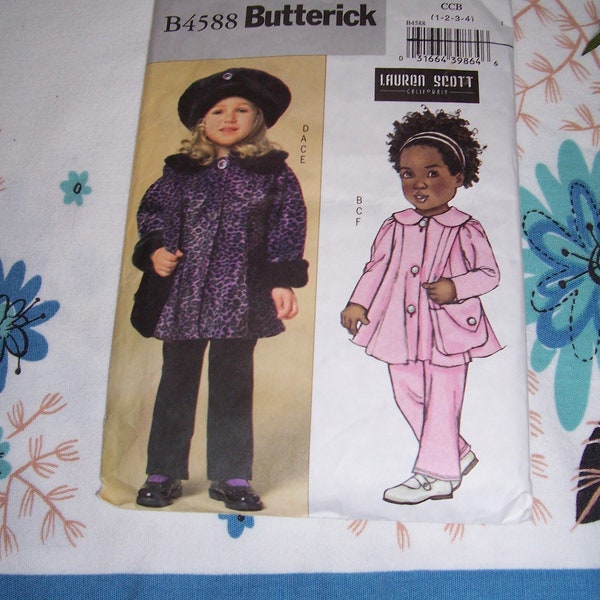 Butterick 4588 - Lauren Scott California- Toddlers Childrens Girls Coat, Leggings, Hat and Purse- Size 1,2,3,4