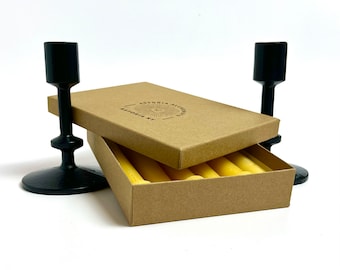 Gift Box Six All Natural Pure Beeswax Taper Candle Gift Set With Two Cast Iron Candle Holders Gift