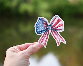 Red Patriotic Coquette Bow Vinyl Sticker: Water-Resistant Decal
