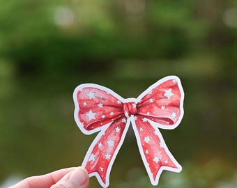 Red Patriotic Bow Vinyl Sticker: Water-Resistant Coquette Decal