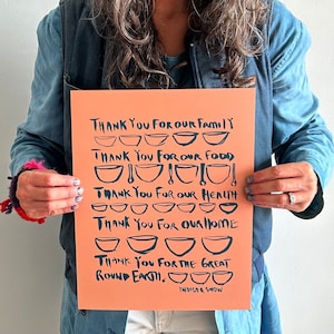 Giving Thanks Print / Gratitude print / Gratitude Practice / Holiday Gift / Family / Holiday Gift Guide / ecogifts / salmon / pine / 11&quot;x14&quot;