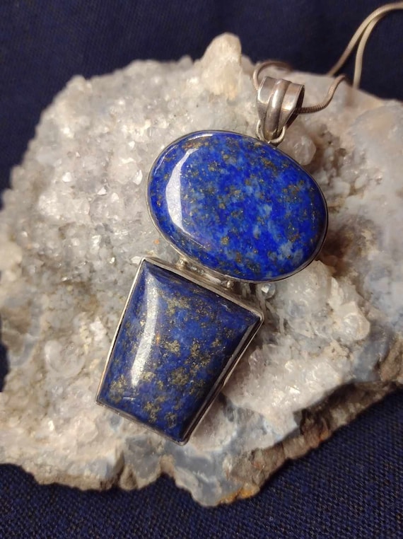 Double Lapis Lazuli Pendant on Chain