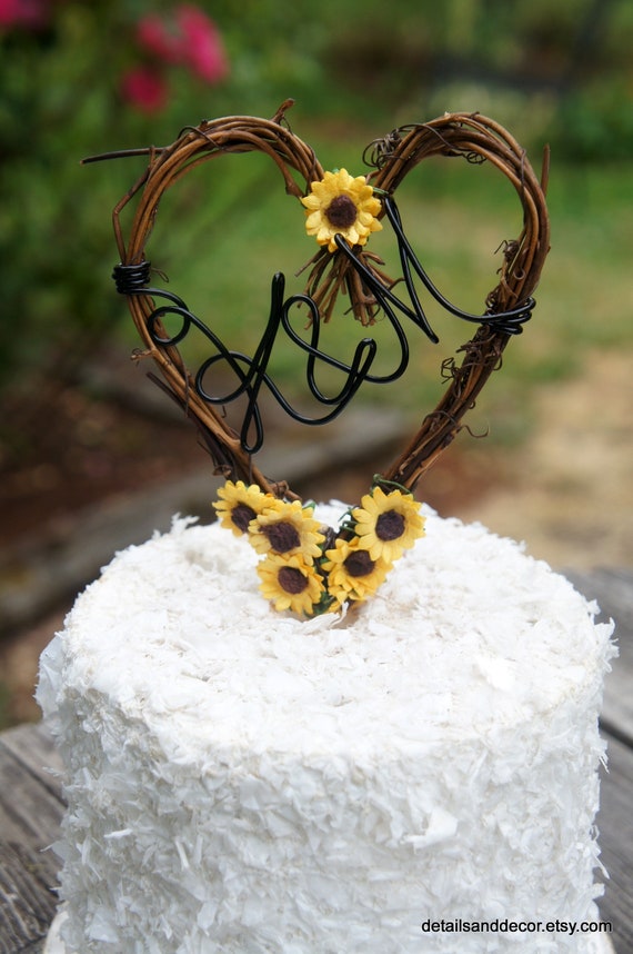 Personalized Rustic Cake Topper With Yellow Sunflower Accents Etsy