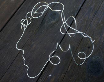 Silver Wire Face Sculpture, Contemporary Home Decor