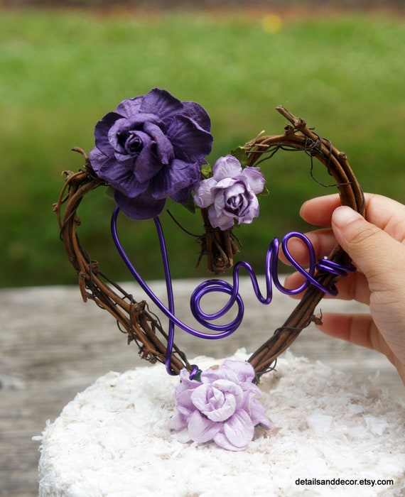 Grapevine Flower Cake Decorations With Love Script Purple Etsy