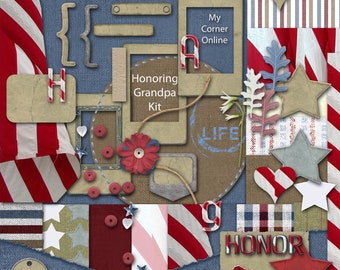 Honoring Grandpa Patriotic | 4th of July | July 4th | Digital Scrapbooking Kit
