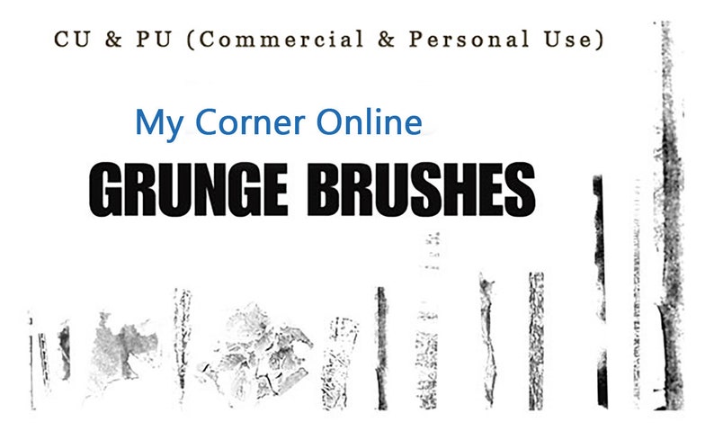 May include: Grunge brushes for digital art and design.  CU & PU (Commercial & Personal Use) My Corner Online.