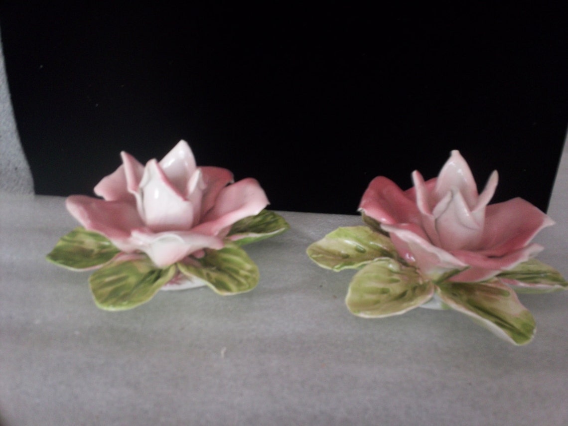 Porcelain Rose Candle Holders Etsy