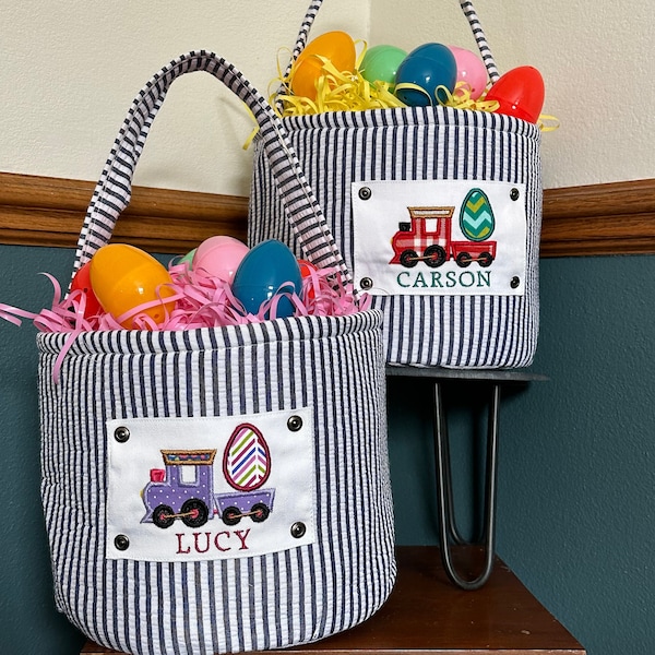 Personalized Easter Basket, Monogrammed Easter Basket, Cloth Basket, Easter Bucket, Easter Egg Basket, Easter Train, Easter Train Basket,