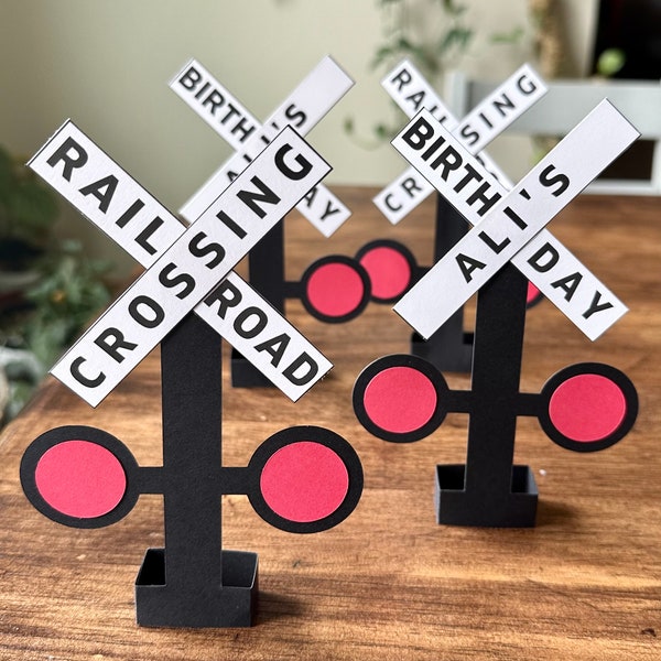 Personalized Railroad Crossing Sign, Mini Table Top Railroad Crossing Birthday Signs, Train Birthday Decor, Train Party Decorations, TRA123