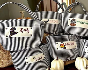 candy bag for toddler boy Halloween tote personalized name embroidered custom trick-or-treat bin Trick-or-Treat Bag Custom Name Candy Bag