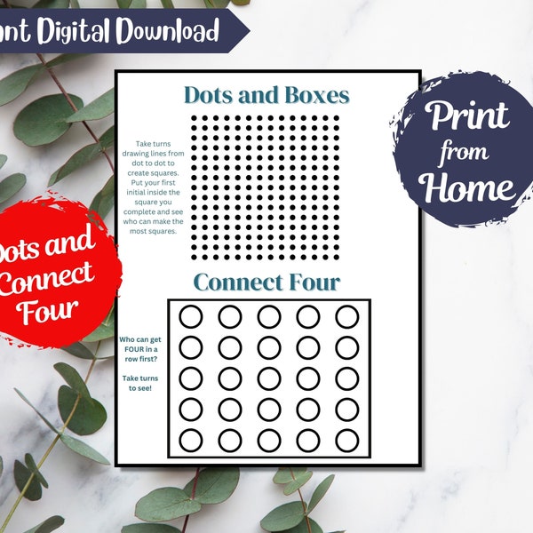 Kids Activity Sheet, Connect Four, Dots and Boxes Activity Pack, Birthday Party Favors, Printable Kids Activity Pages, Game Template, TRA123