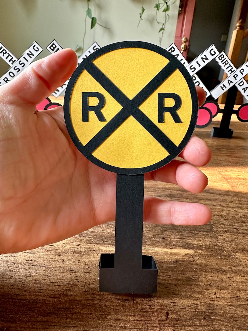 Personalized Railroad Crossing Sign, Mini Table Top Railroad Crossing Birthday Sign, Train Birthday Decor, Train Party Decoration, TRA123 Yellow/Blk RxR Sign