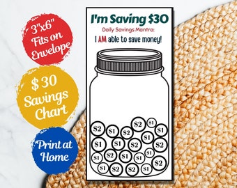 30 Dollar Saving Chart, Fill the Jar Saving Chart, Jar Coloring Saving Chart, Kid Envelope System Saving Sheet, Kids Save 30 Dollars, MON123
