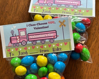 DIY Valentines, Candy Valentine, Kids Valentine Gift, Class Valentine, Candy Tag, Candy Bag Valentine, Pink Train Card, I Choose You, TRA118